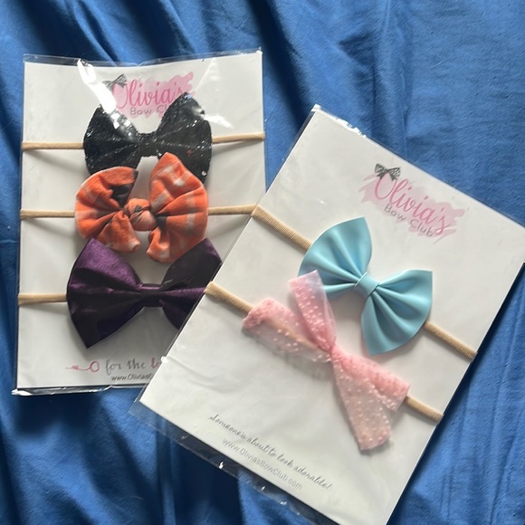 5 bows head accessories, pink, purple, orange, black, blue - Picture 1 of 2